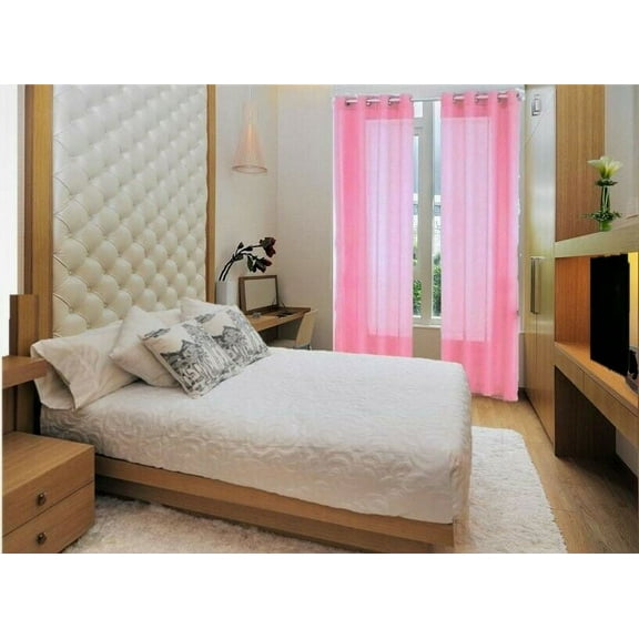2 panel semi sheer voile window treatment curtain 8 Grommets 55" Width X 84" drapes for any bedroom inside or outside RUBY light pink color