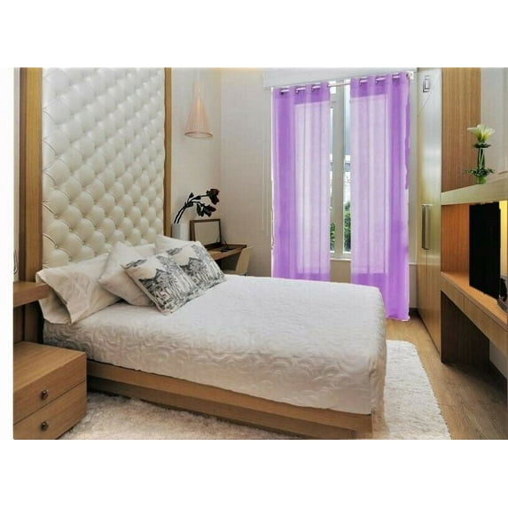 2 panel semi sheer voile window treatment curtain 8 Grommets 55" Width X 84" drapes for any bedroom inside or outside RUBY lilac color