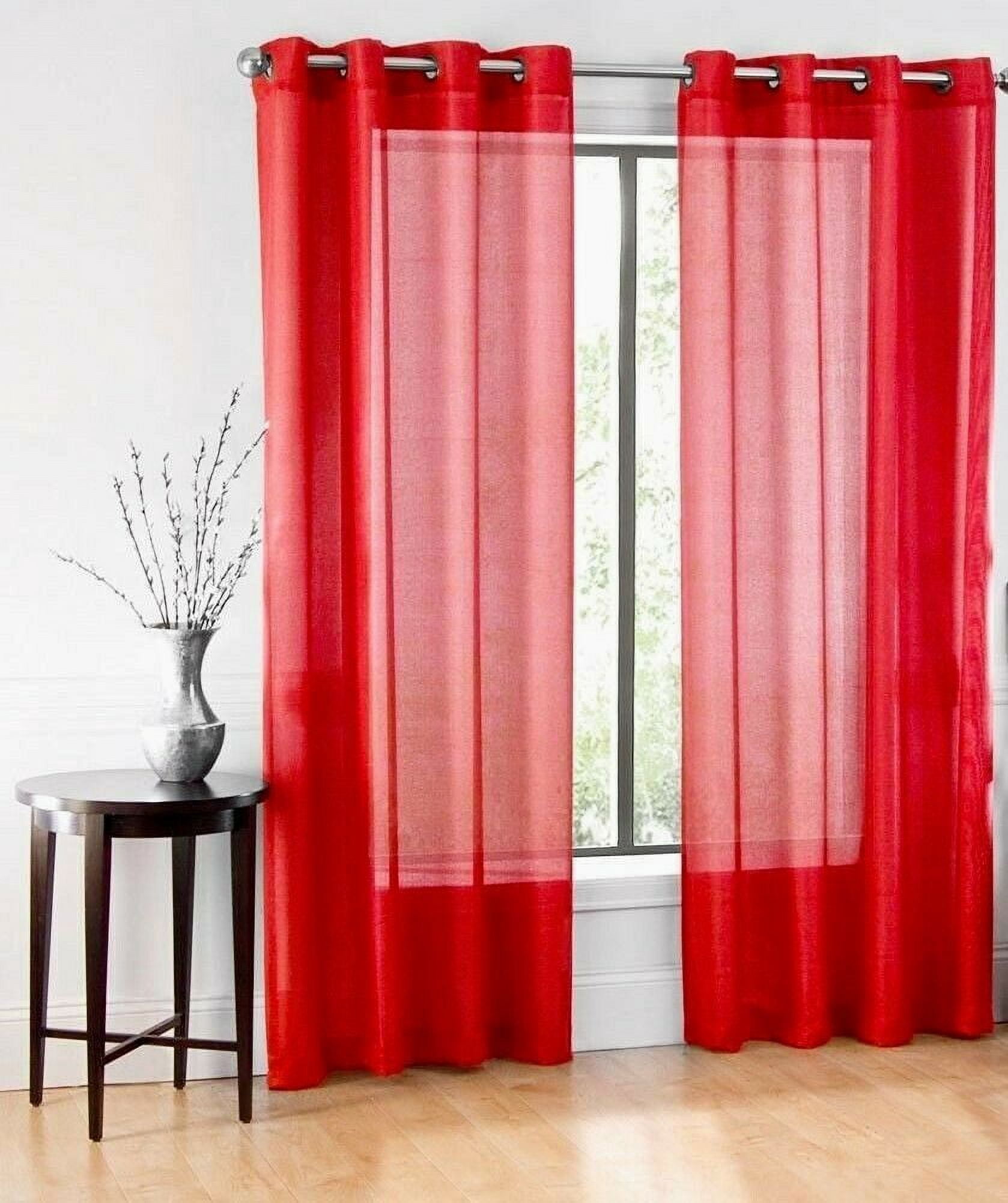 2 panel semi sheer voile window treatment curtain 8 Grommets 55" Width X 84" drapes for any bedroom inside or outside RUBY red color