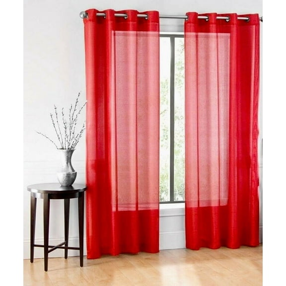 2 panel semi sheer voile window treatment curtain 8 Grommets 55" Width X 84" drapes for any bedroom inside or outside RUBY red color