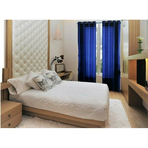2 panel semi sheer voile window treatment curtain 8 Grommets 55" Width X 84" drapes for any bedroom inside or outside RUBY royal blue color