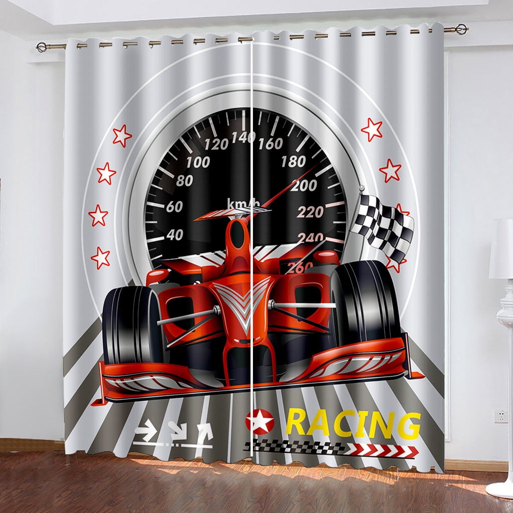 Feelyou Boys Dirt Bike Motocross Curtains - 2 Panels, 38"W X 54"L, Fluorescent Green, Blackout Style For Bedroom