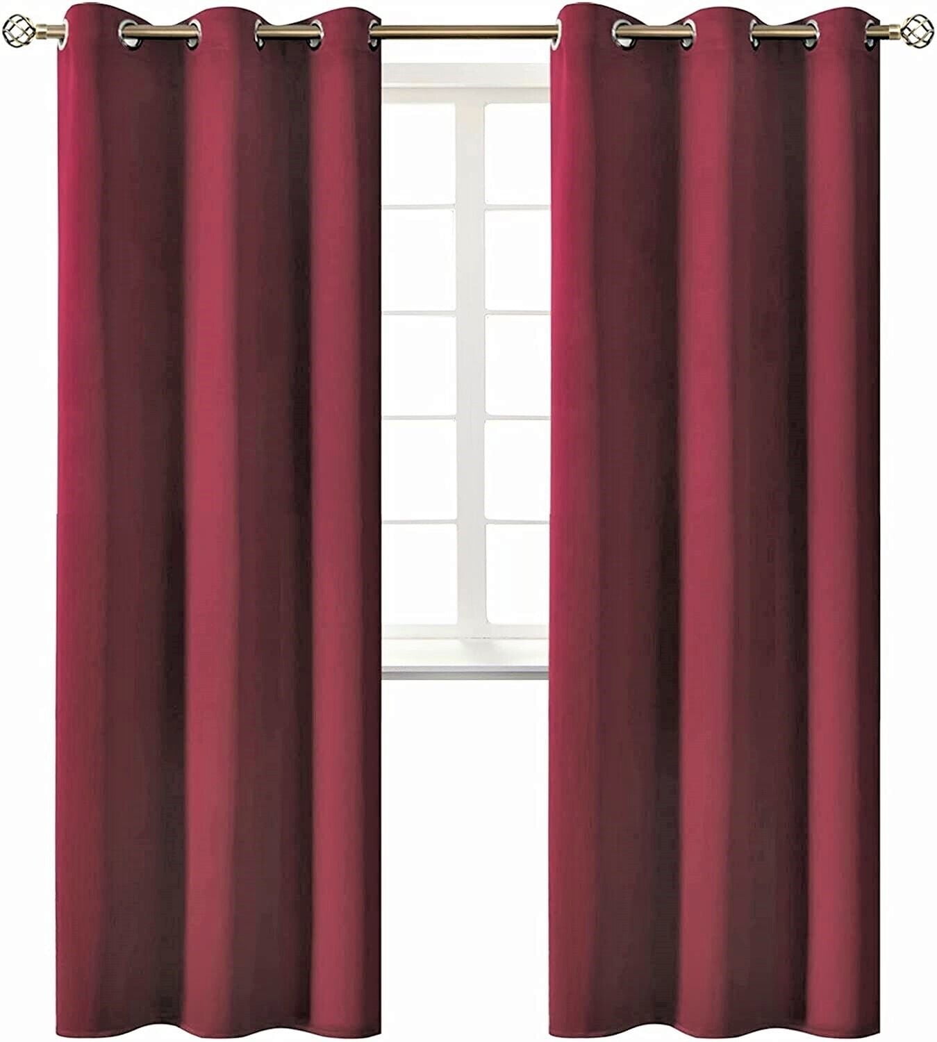 2 panels K68 burgundy color 100 % blackout thermal light blocking drapes for sliding patio window curtain top grommets noise reducing 37" wide X 63" length each panel