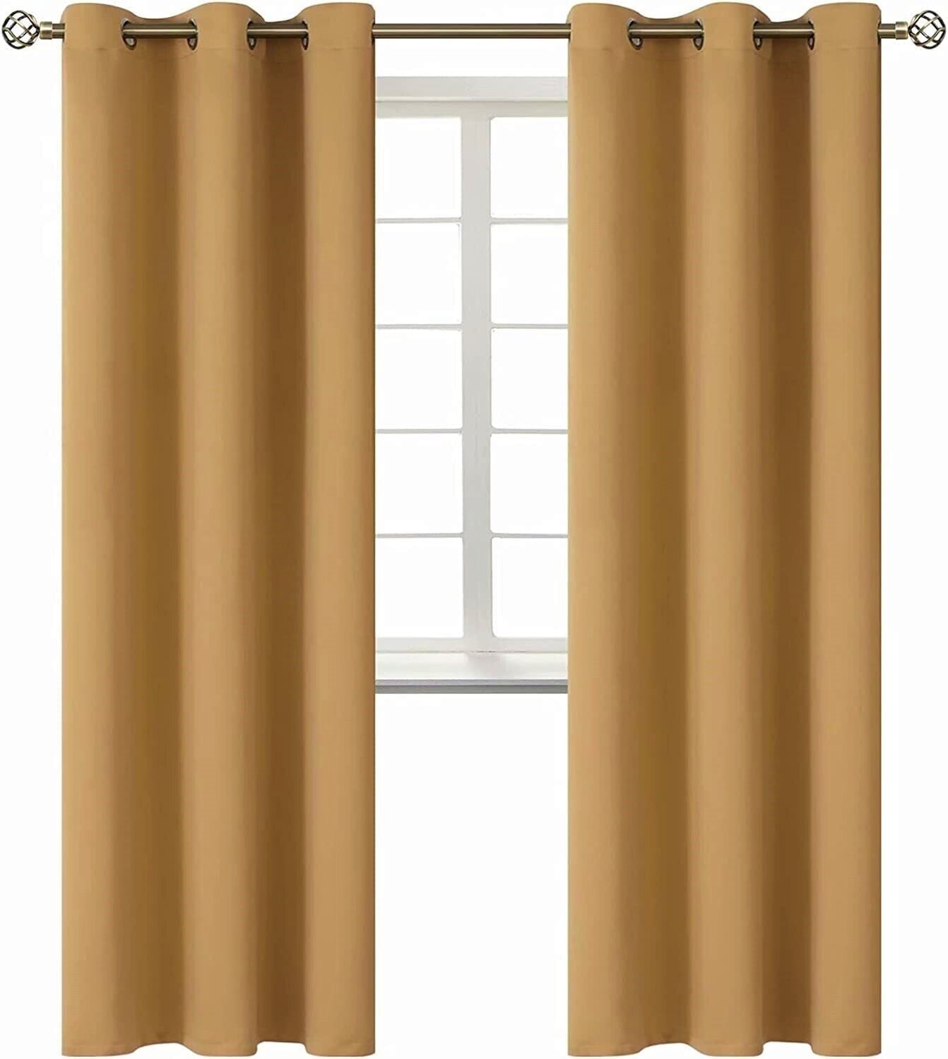 2 panels K68 gold color 100 % blackout thermal light blocking drapes for sliding patio window curtain top grommets noise reducing 37" wide X 63" length each panel