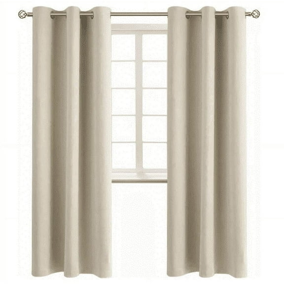 2 panels K68 ivory color 100 % blackout thermal light blocking drapes for sliding patio window curtain top grommets noise reducing 37" wide X 63" length each panel