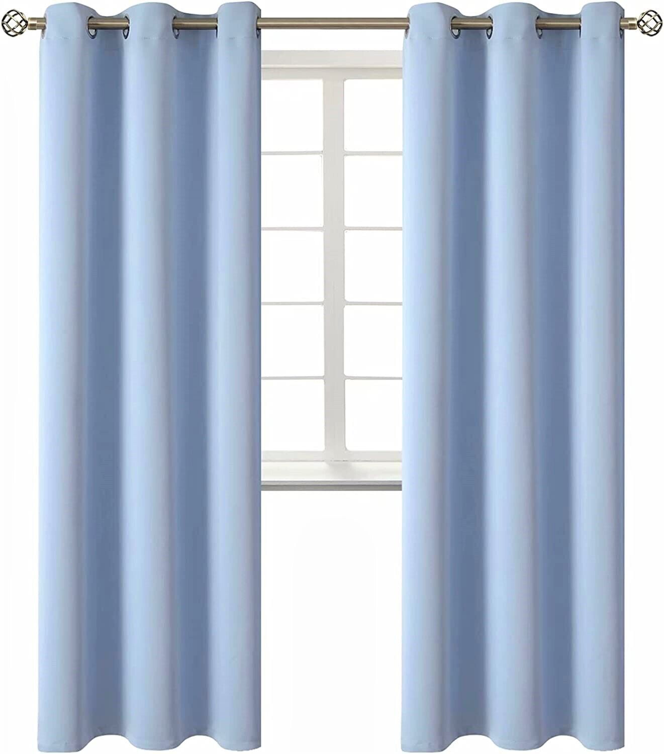 SAMIMPORT-2011 2-panels K68 light blue color 100 % blackout thermal light blocking drapes for sliding patio window curtain top grommets noise reducing 37" wide X 84" length each panel