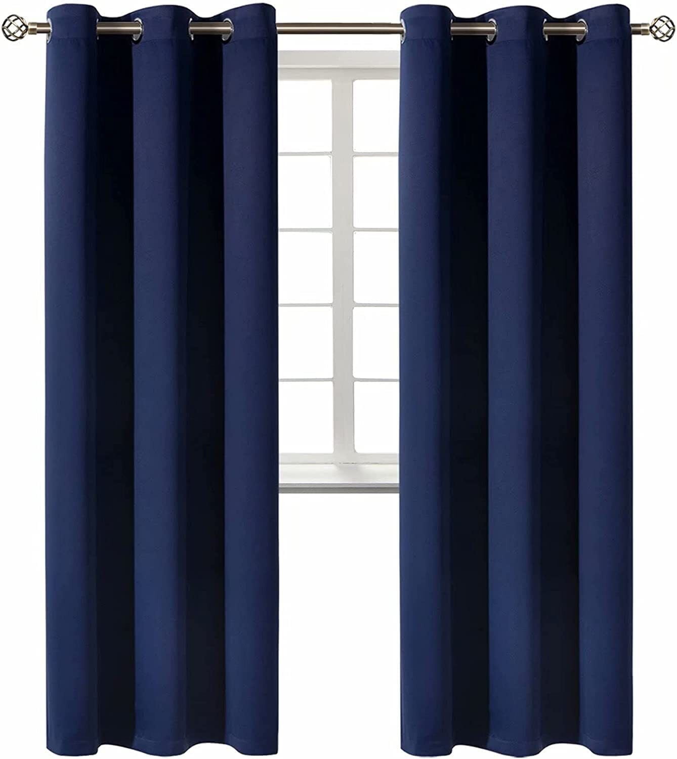 2-panels K68 navy blue color 100 % blackout thermal light blocking drapes for sliding patio window curtain top grommets noise reducing 37" wide X 84" length each panel