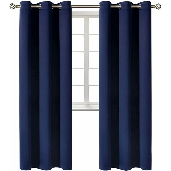 2-panels K68 navy blue color 100 % blackout thermal light blocking drapes for sliding patio window curtain top grommets noise reducing 37" wide X 84" length each panel