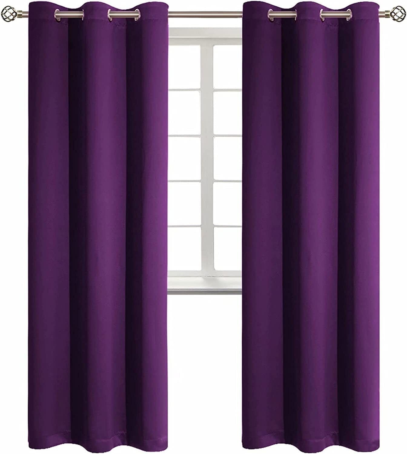 2 panels K68 purple color 100 % blackout thermal light blocking drapes for sliding patio window curtain top grommets noise reducing 37" wide X 63" length each panel