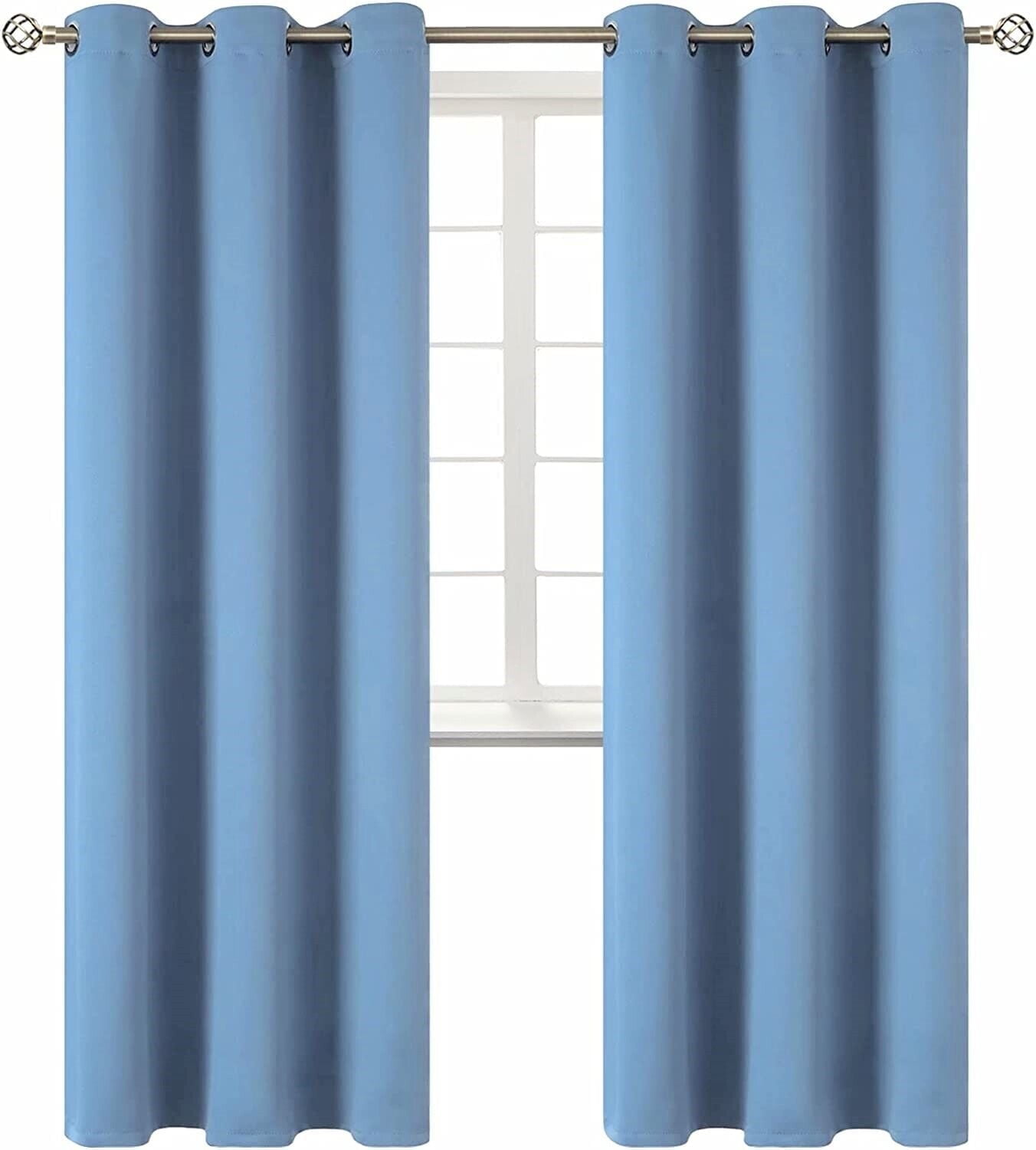 2-panels K68 slate blue color 100 % blackout thermal light blocking drapes for sliding patio window curtain top grommets noise reducing 37" wide X 84" length each panel
