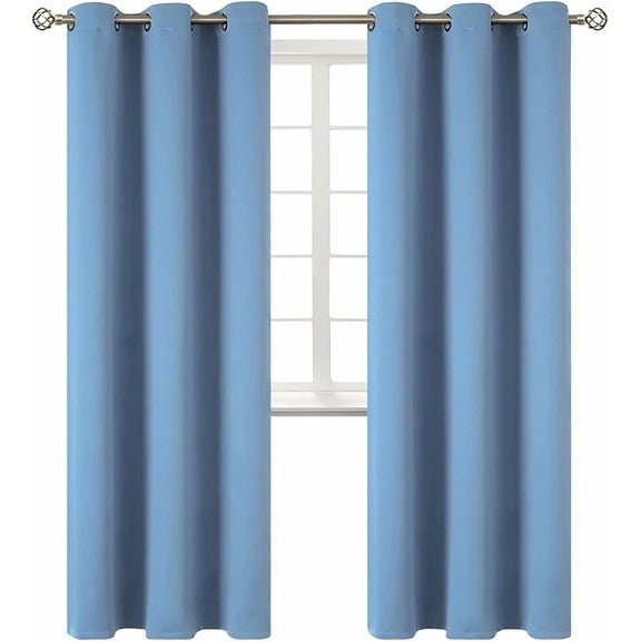 2-panels K68 slate blue color 100 % blackout thermal light blocking drapes for sliding patio window curtain top grommets noise reducing 37" wide X 84" length each panel