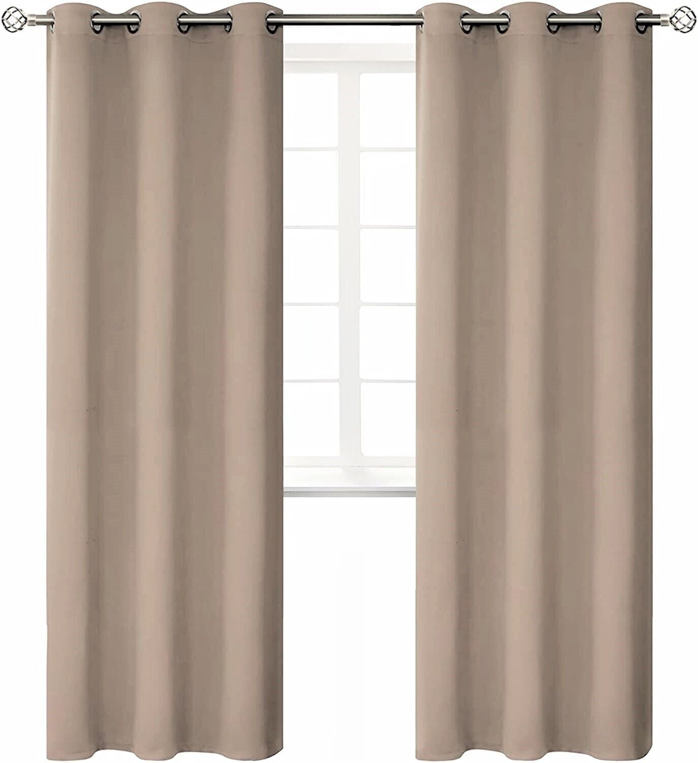 2 panels K68 taupe color 100 % blackout thermal light blocking drapes for sliding patio window curtain top grommets noise reducing 37" wide X 63" length each panel