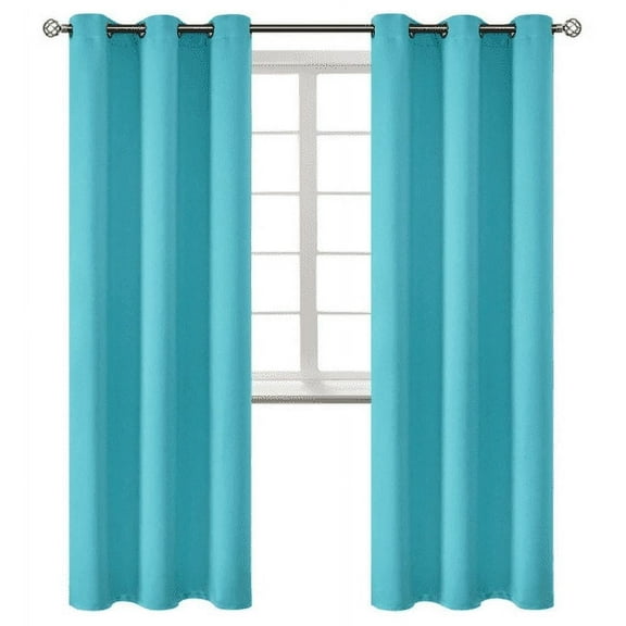 2-panels K68 teal blue color 100 % blackout thermal light blocking drapes for sliding patio window curtain top grommets noise reducing 37" wide X 84" length each panel