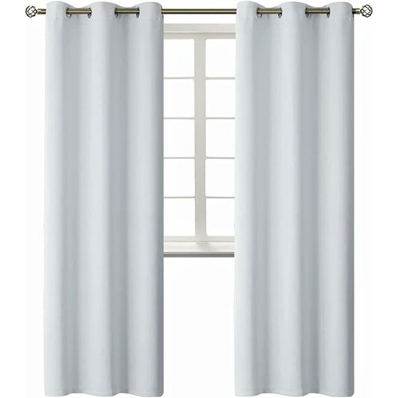 2 panels K68 white color 100 % blackout thermal light blocking drapes for sliding patio window curtain top grommets noise reducing 37" wide X 63" length each panel