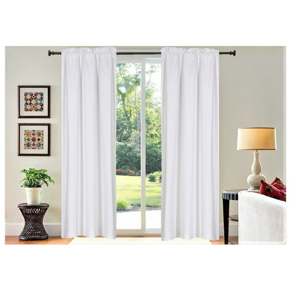 2 panels white solid matte color light filtering with rod pocket 100 % privacy window blackout curtain treatment 37" inch wide X 95" inch length each panel R64