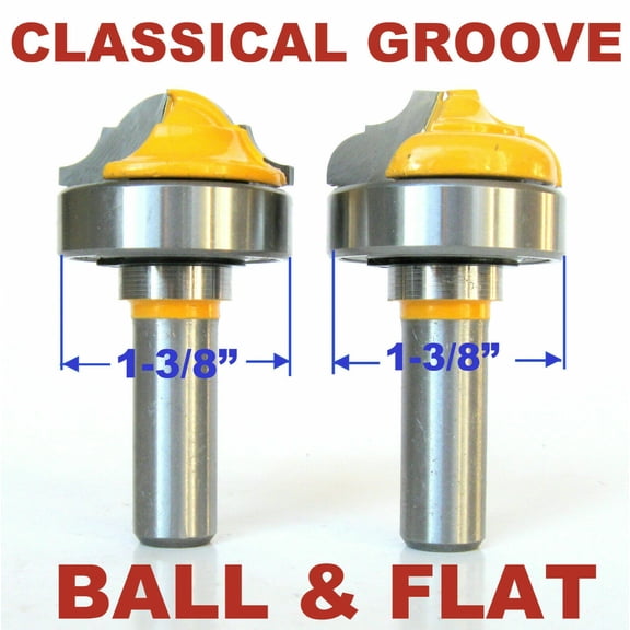2 pc 1/2" Sh Top Bearing Classical Groove Flat & Ball Cove/Bead Router Bit Set S