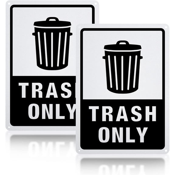 2 pc 2 Pack Trash Only Sign 10x7 inches 40 Mil Aluminum Trash Signs Decorative for indoor or outdoor UV Protected Reflective and Waterproof Black