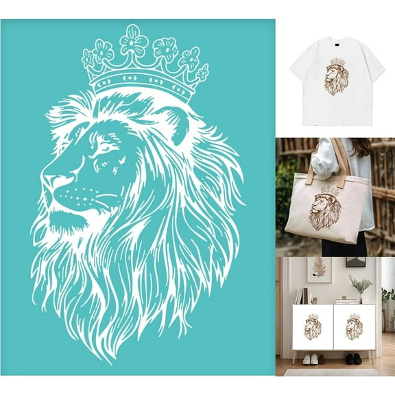 2 pc 2 Pcs King Lion Silkscreen Stencil Lion Crown Painting Stencils Templates Reusable Self-Adhesive Silk Screen Printing for Wall Border Wood Fabric Home Craft Decor