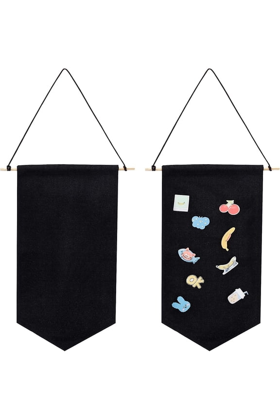 2 pc 2 pcs Hangable Enamel Pin Wall Display Banner 605x260mm Blank Pin Display Banner with Wooden Stick Black Polyester Pennant Wall Display Banner for Badge Pin Brooch Button