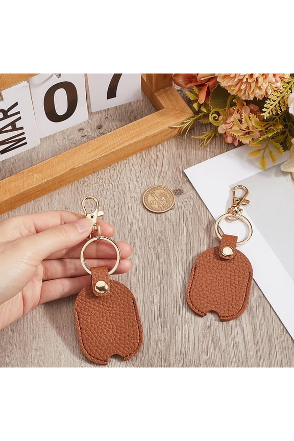 2 pc 2Pcs Key Cover Keyring Brown PU Leather Rectangle Replacement Covers Keychain wit Fob Sleeve Protector Holder