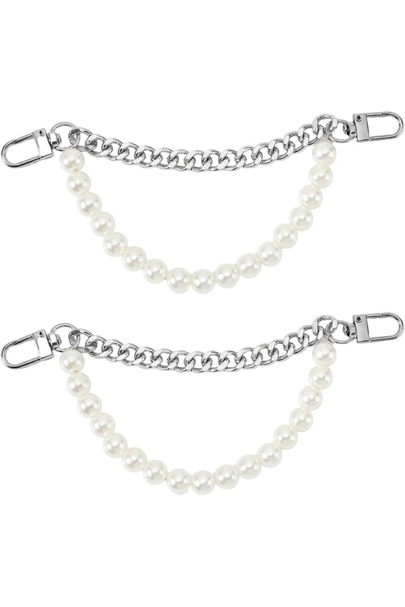2 pc 2Pcs Pearl Tassel Shoelace Charms Shoe Chain Charm Decorations Clips Shoe Jewelry with Swivel Clasps Curb Chain for Women Sneakers Casual Shoes Bag Clothes Keychain DIY Crafts