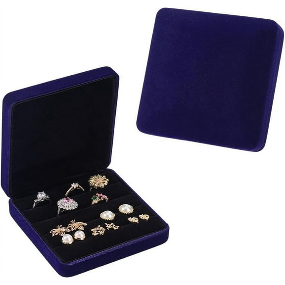 2 pc 2Pcs Royal Blue Velvet Ring Storage Boxes 4.8x4.8x1.7 Inch Velvet Ring Organizer Box 4 Slot Portable Rings Jewelry Holder Case Ring Storage Tray for Home Jewelry Store Travel