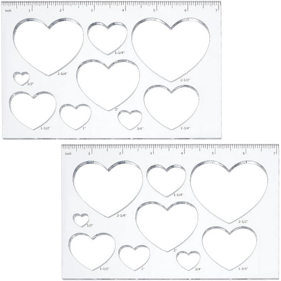 2 pc 2pcs 9 in 1 Heart Inlay Template Router Stencils Acrylic Templates Drawing Scale Ruler Measuring Tool for Back to School Office Home Supplies Woodworking 7x4.7 inch