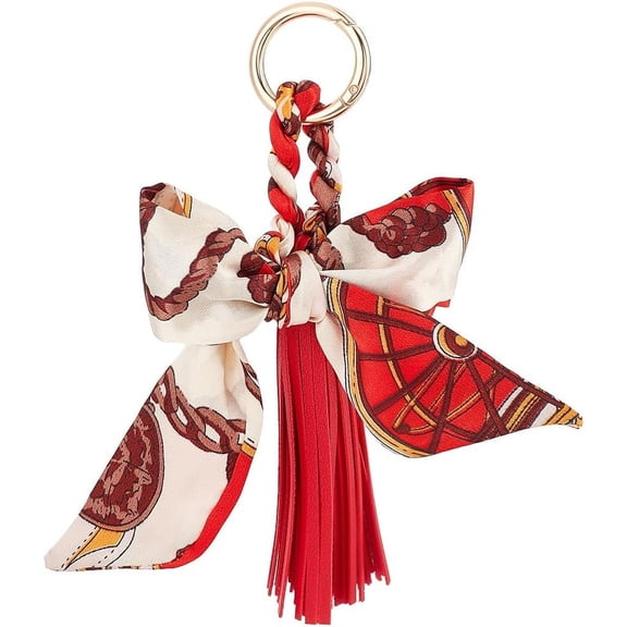 2 pc 2pcs Bow Tassel Keychain Red Silk Ribbon Bowknot Handbag Charm Decor Keyring for Women Girl