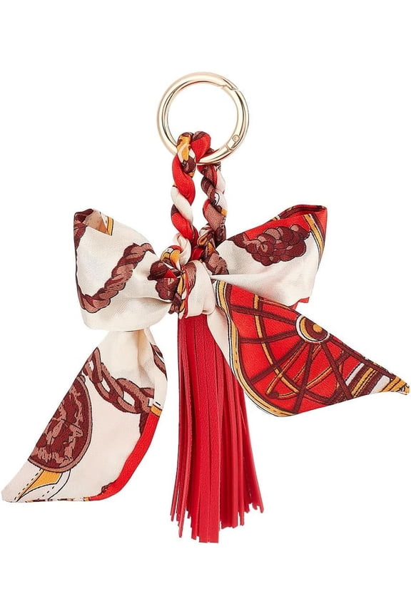 2 pc 2pcs Bow Tassel Keychain Red Silk Ribbon Bowknot Handbag Charm Decor Keyring for Women Girl