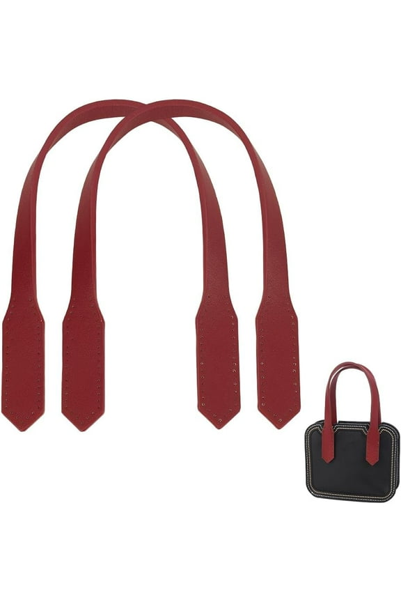 2 pc 2pcs PU Leather Bag Handles 18.11 Inch Short Handbag Handle Strap Replacement Handmade Sewing Handle Strap with Holes DIY Sewing Tote Bag Handle Strap for Suitcase Luggage Clutch Bag Dark Red