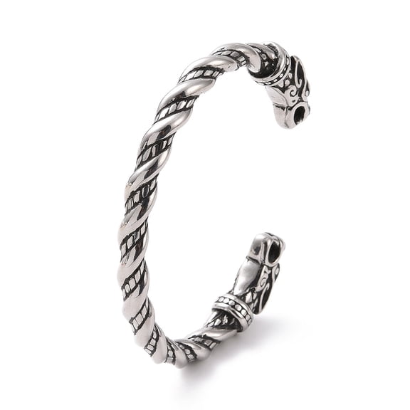 2 pc 304 Stainless Steel Dragon Open Cuff Bangle for Men Women Antique Silver Inner Diameter: 2-1/2 inch(6.3cm)