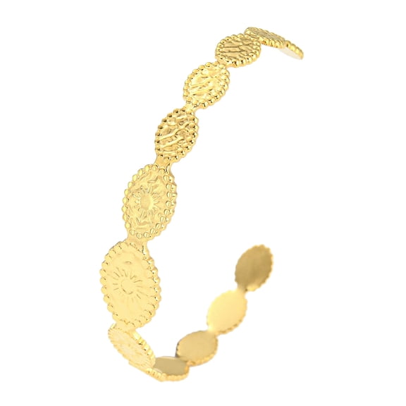 2 pc 304 Stainless Steel Open Cuff Bangles for Women Horse Eye with Sun Golden Inner Diameter: 2-5/8x2 inch(6.6x5cm)