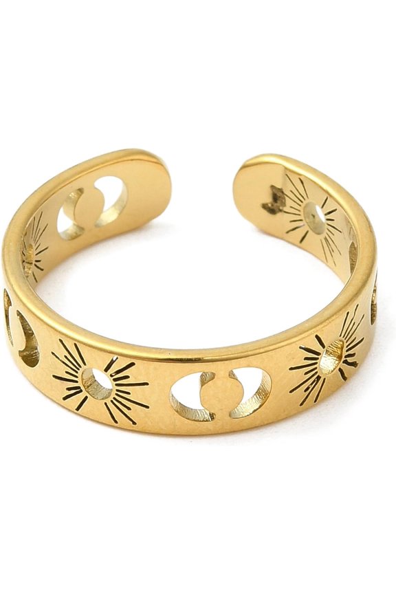 2 pc 304 Stainless Steel Open Cuff Rings Sun with Moon Golden US Size 6(16.5mm) Material: 304 Stainless Steel