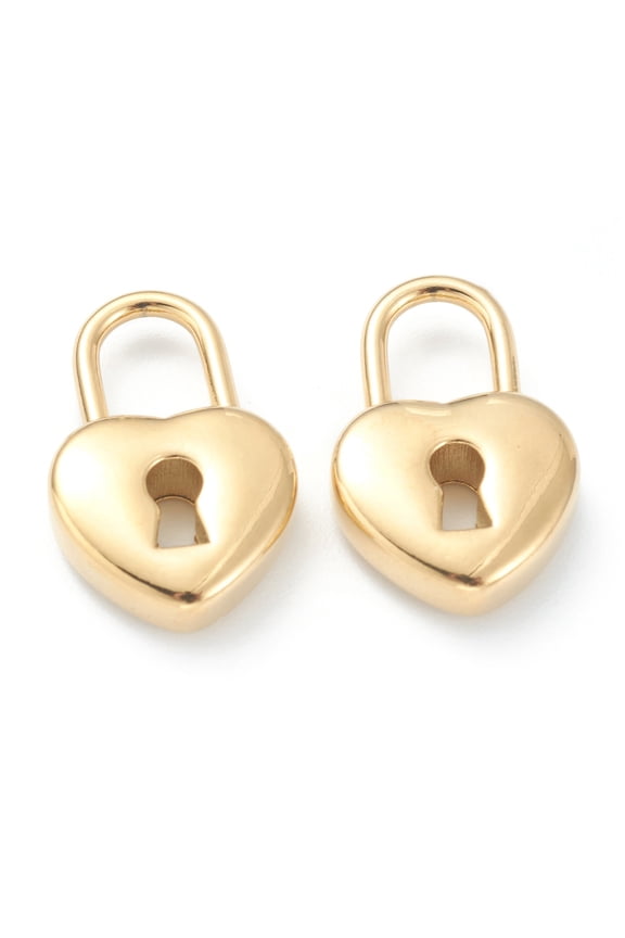 2 pc 304 Stainless Steel Pendants Heart Lock Golden 20x13x5mm Hole: 5.5x7mm