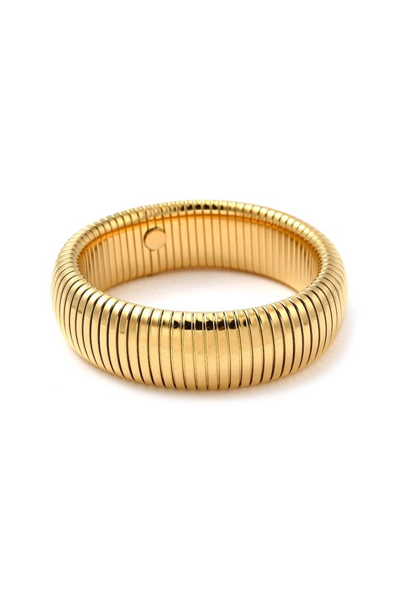 2 pc 304 Stainless Steel Stretch Bracelets for Women Men Ion Plating(IP) Golden 3/4 inch(2cm) Inner Diameter: 2-3/8 inch(6cm)