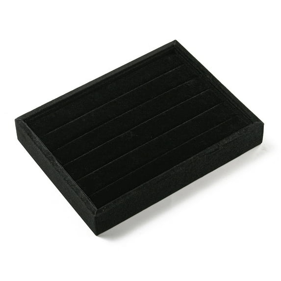 2 pc 5-Slot Velvet Ring Display Storage boxes Plush Ring Organzier Trays Rectangle Black 20.2x15.3x3cm