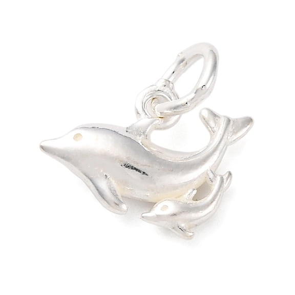 2 pc 925 Sterling Silver Double Dolphin Charms with Jump Rings 925 Stamp Silver 10x13.5x3mm Hole: 3.5mm