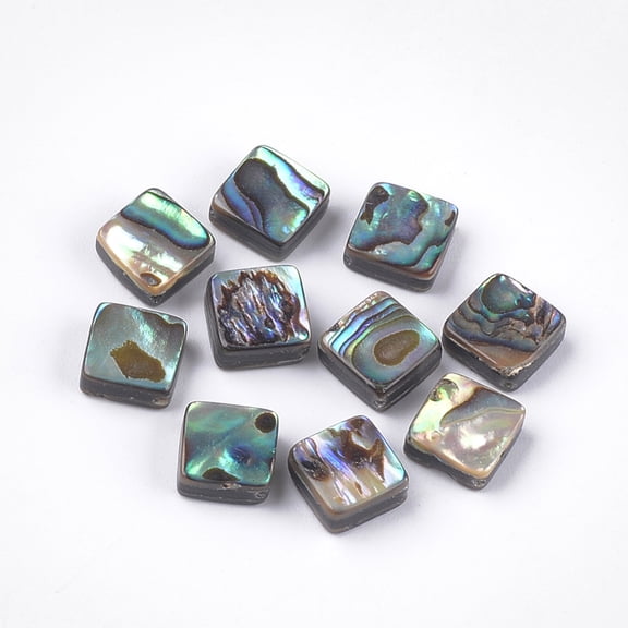 2 pc Abalone Shell/Paua Shell Beads Rhombus Green 10.5x10.5x3.5~4mm Hole: 1mm