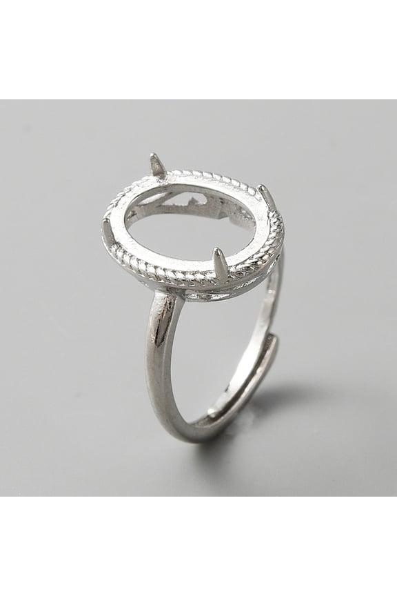 2 pc Adjustable Brass Solitaire Ring Settings 4 Claw Prong Ring Settings Platinum US Size 6 1/2(16.9mm) Tray: 14x10mm