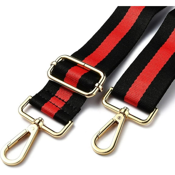 2 pc Adjustable Nylon bag Chains Strap with Light golden Iron Swivel Clasps for bag Replacement Accessories Black Red Stripe Pattern 82~147x3.9cm