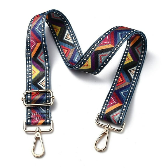 2 pc Adjustable Nylon bag Chains Strap with Light golden Iron Swivel Clasps for bag Replacement Accessories Colorful Geometric Pattern 82~147x3.9cm