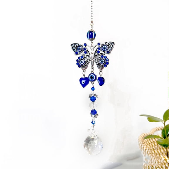 2 pc Alloy & Glass Blue Evil Eye Pendant Decorations Hanging Suncatchers for Garden Decorations Butterfly 400mm