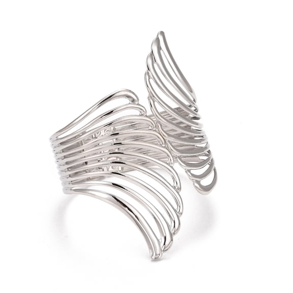 2 pc Alloy Hollow Wing Wrap Cuff Bangle Chunky Wide Hinged Open Bangle for Women Platinum Inner Diameter: 2-1/8x2 inch(5.35x5.2cm)