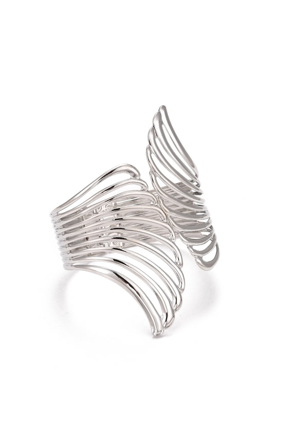 2 pc Alloy Hollow Wing Wrap Cuff Bangle Chunky Wide Hinged Open Bangle for Women Platinum Inner Diameter: 2-1/8x2 inch(5.35x5.2cm)