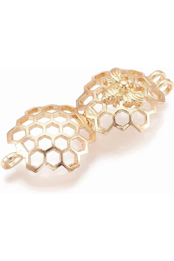 2 pc Alloy Locket Pendants Diffuser Locket Hollow Honeycomb with Bee Golden 26x22x13mm Hole: 4x3mm Inner Measure: 18mm