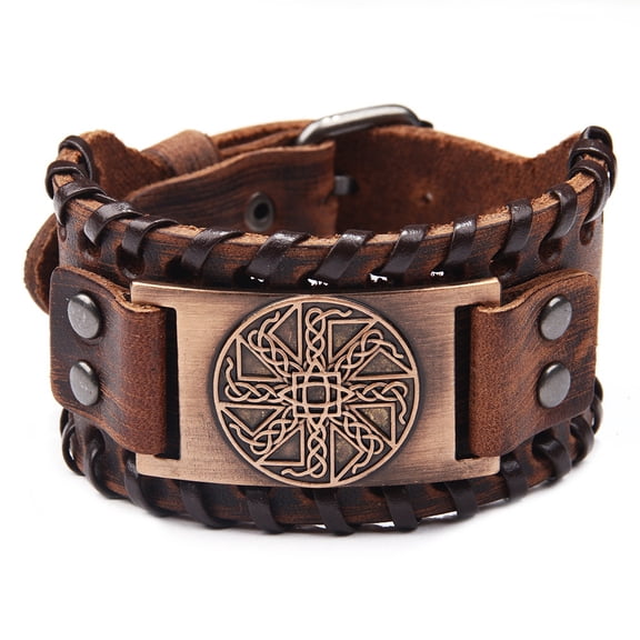 2 pc Alloy Sailor's Knot Link Bracelet Cowhide Wide Crod Adjustable Bracelet Red Copper 10-7/8 inch(27.5cm)