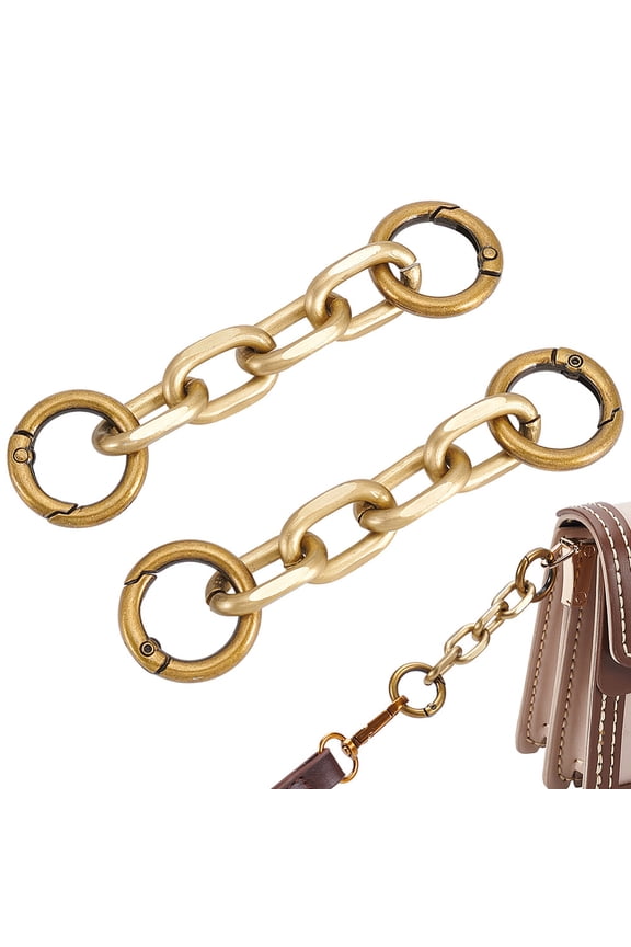 2 pc Aluminum Chain Link Bag Strap Extender with Spring Gate Rings for Bag Strap Replacement Accessories Bronze 9.7x2.4x1.4cm