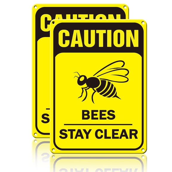 2 pc Aluminum Warning Sign Rectangle with Word Bees Pattern 25x18x0.08cm DIY