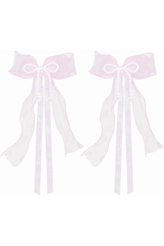 2 pc Bowknot Lace Brooches for Clothes with Plastic Pearl Pink 470x185x19mm creative