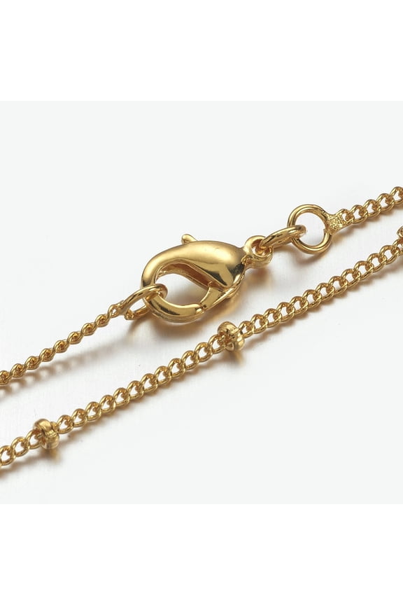 2 pc Brass Chain Necklaces Curb Chain with Lobster Clasps Golden 16.8 inch